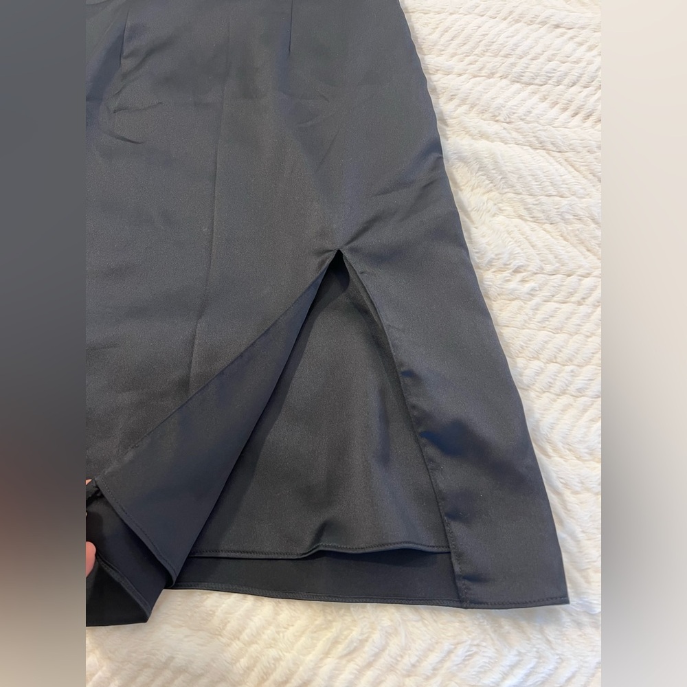 A&F Black Satin Midi Length Slip Dress with Slit size small petite - Picture 4 of 11